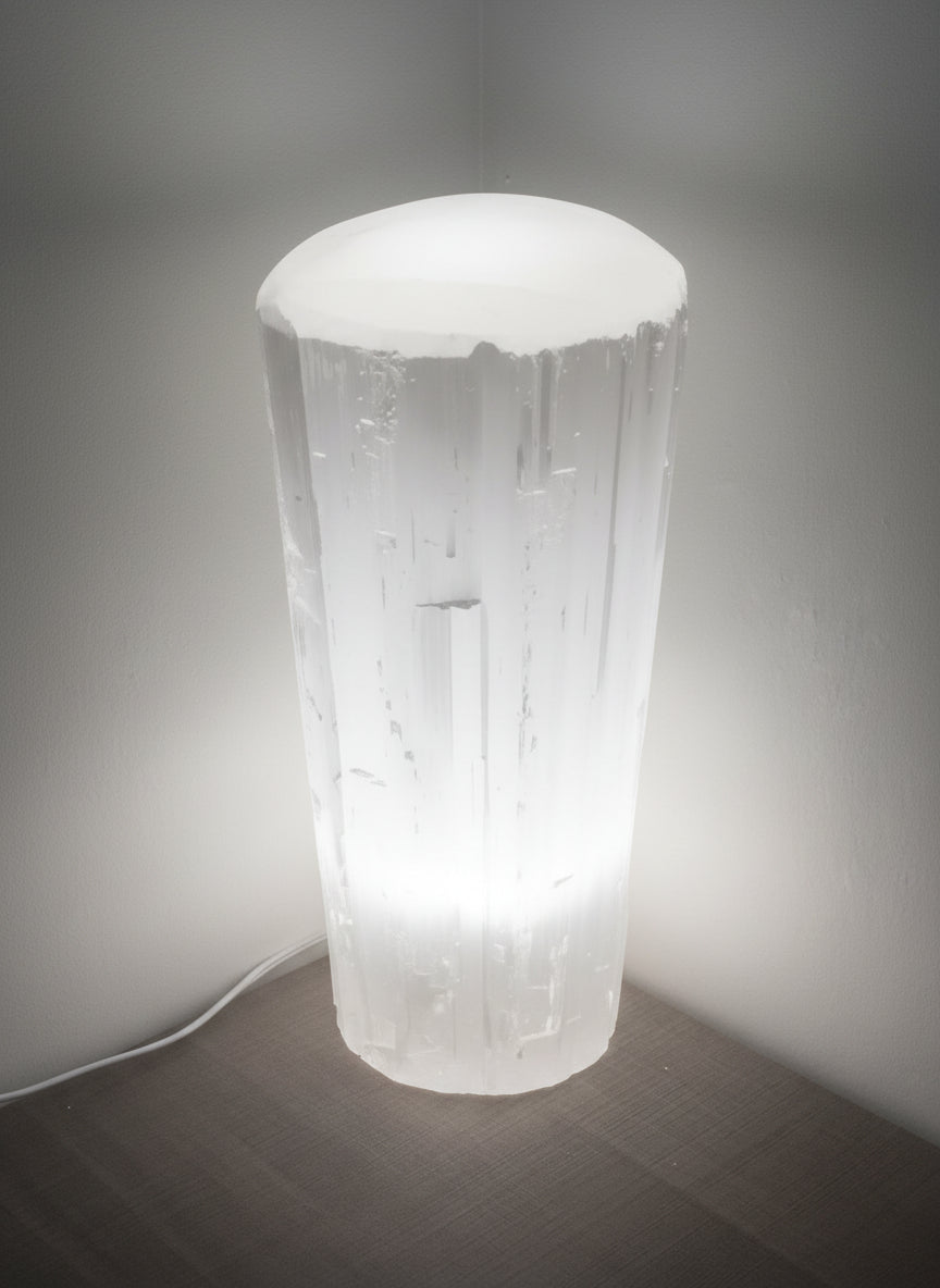 Selenite Crystal Flat Top Lamp